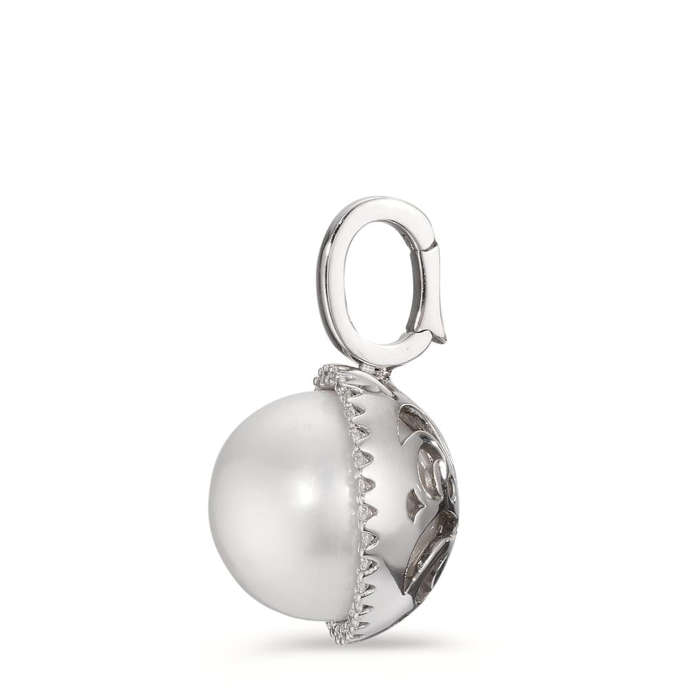 Pendentif Or blanc 18K Diamant blanc, 0.19 ct, 32 Pierres, brillant, tw-vsi perle d'eau douce blanc, 12.5 mm Ø16 mm