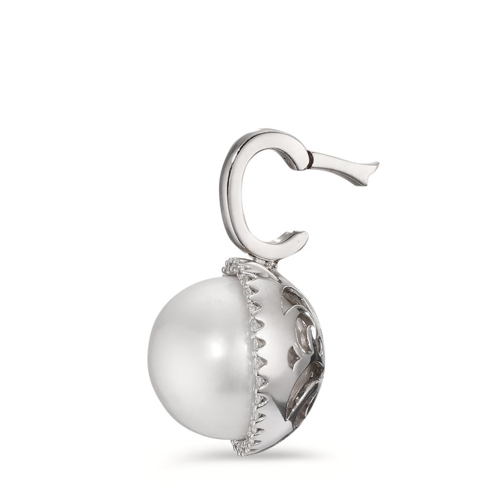 Pendentif Or blanc 18K Diamant blanc, 0.19 ct, 32 Pierres, brillant, tw-vsi perle d'eau douce blanc, 12.5 mm Ø16 mm