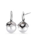 Pendant d'oreilles Or blanc 18K Diamant noir, 0.32 ct, 80 Pierres, brillant, tw-vsi perle d'eau douce blanc, 2 Perles, 10 mm