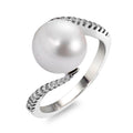 Bague Or blanc 18K Diamant blanc, 0.15 ct, 22 Pierres, brillant, w-si perle d'eau douce, 22 Perles, 9.5 mm