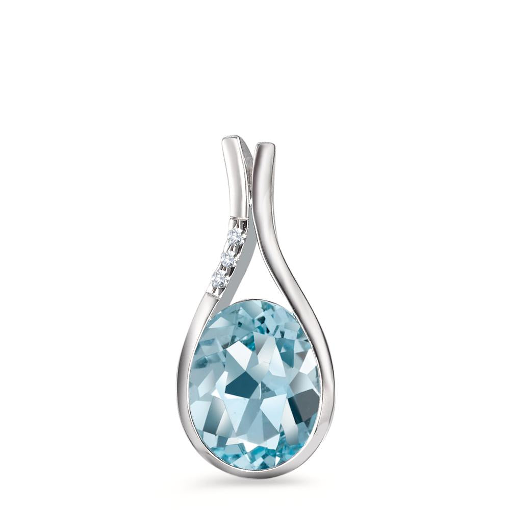 Pendentif Or blanc 750/18 K Topaze bleu, ovale, Diamant blanc, 0.015 ct, 3 Pierres, brillant, w-si