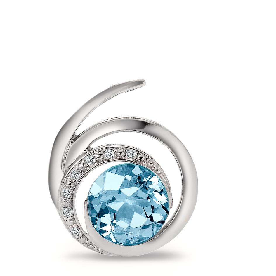 Pendentif Or blanc 750/18 K Topaze bleu, Diamant 0.035 ct, 6 Pierres, brillant, w-si