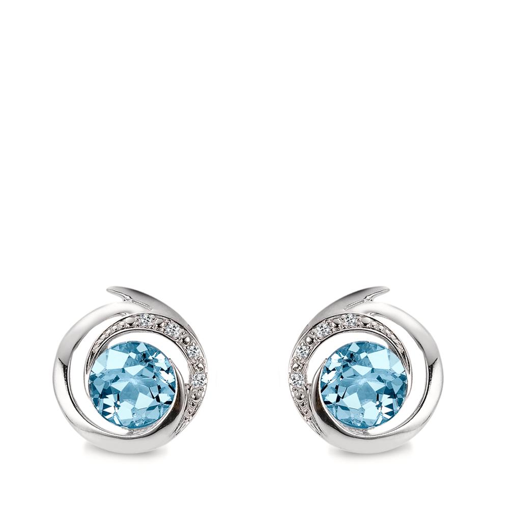 Clous d'oreilles Or blanc 750/18 K Topaze bleu, 2 Pierres, Diamant blanc, 0.03 ct, 6 Pierres, brillant, w-si Ø11 mm