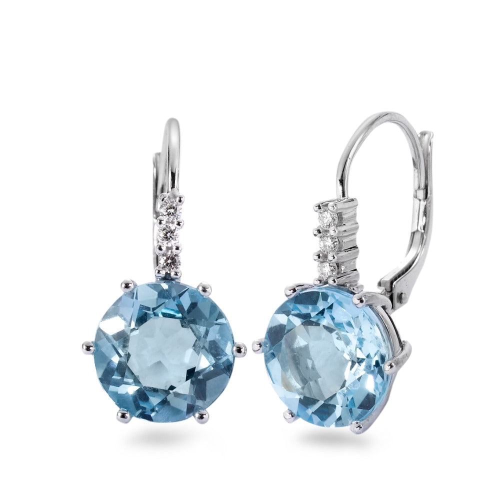 Pendant d'oreilles Or blanc 18K Topaze bleu, 2 Pierres, Diamant 0.09 ct, 6 Pierres, brillant, w-si
