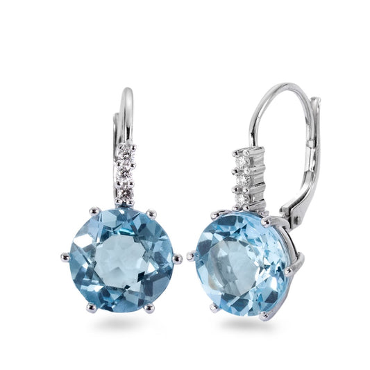 Pendant d'oreilles Or blanc 18K Topaze bleu, 2 Pierres, Diamant 0.09 ct, 6 Pierres, brillant, w-si