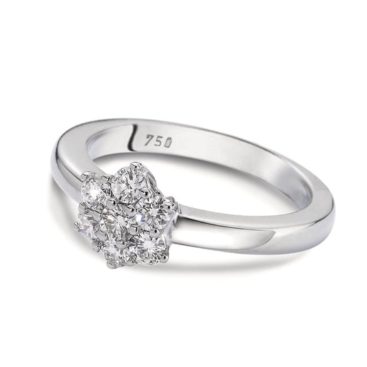 Bague solitaire Or blanc 18K Diamant blanc, 0.50 ct, 7 Pierres, brillant, w-si