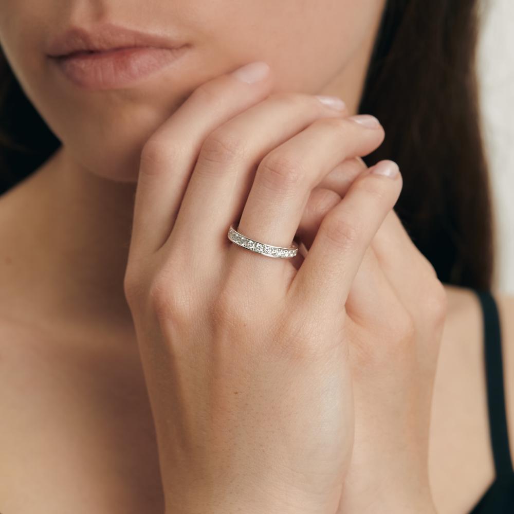 Bague d'éternité Or blanc 18K Diamant blanc, 1 ct, 25 Pierres, brillant, w-si
