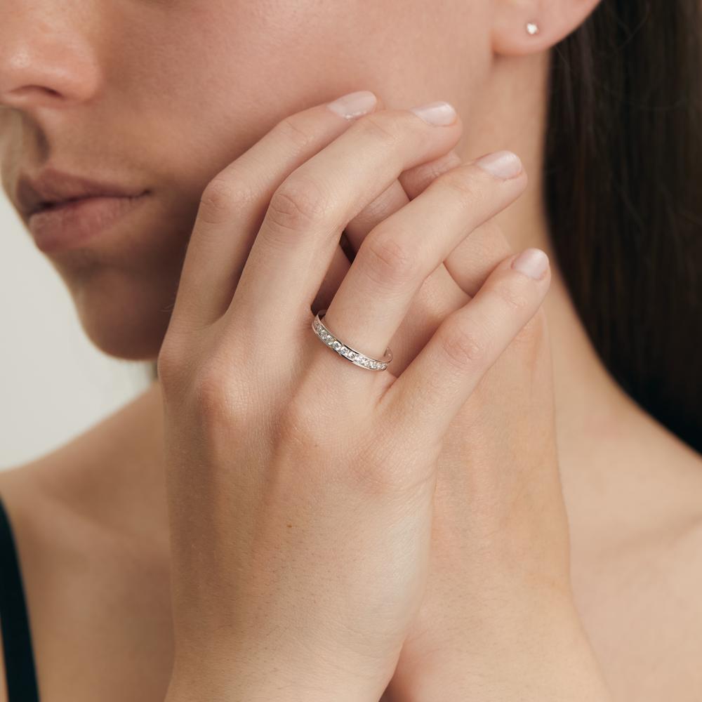 Bague d'éternité Or blanc 18K Diamant blanc, 1 ct, 28 Pierres, brillant, w-si