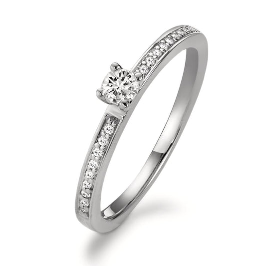 Bague solitaire Or blanc 18K Diamant blanc, 0.20 ct, brillant, w-si Ø3 mm