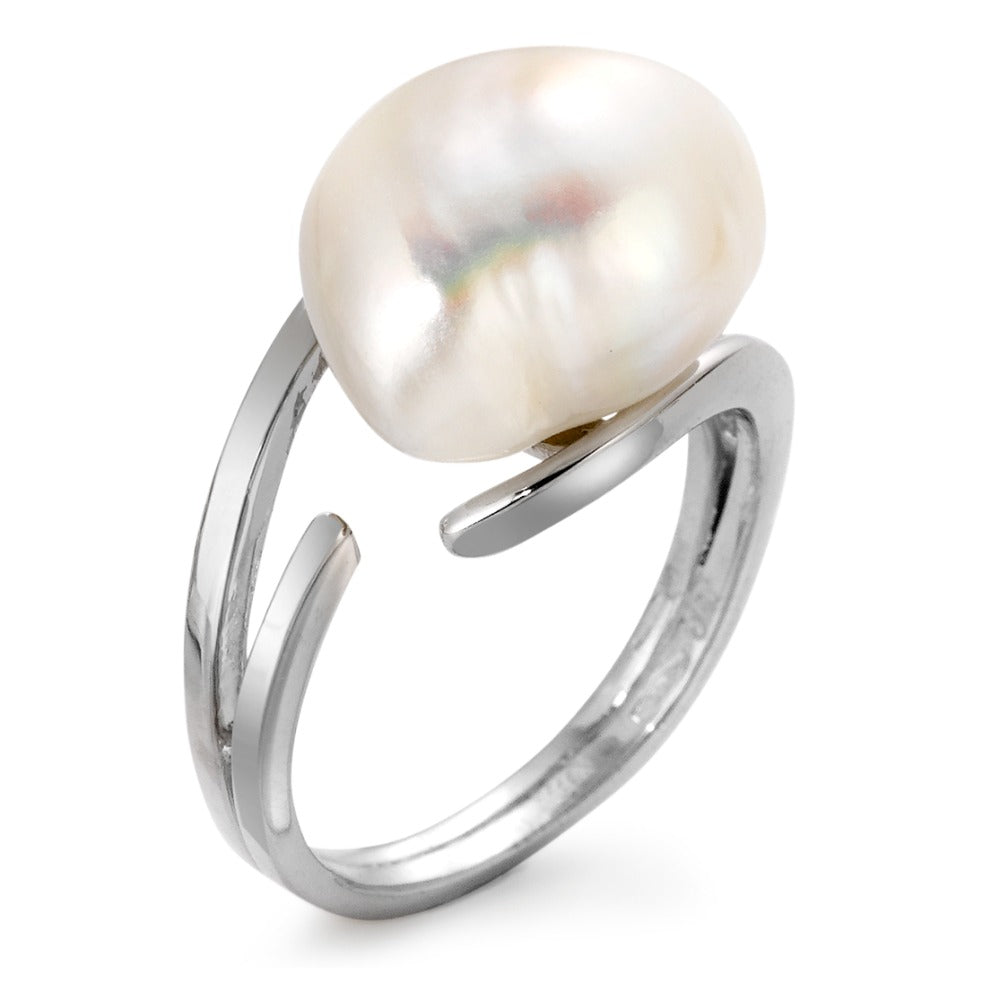 Bague Or blanc 18K perle d'eau douce blanc, 13 mm