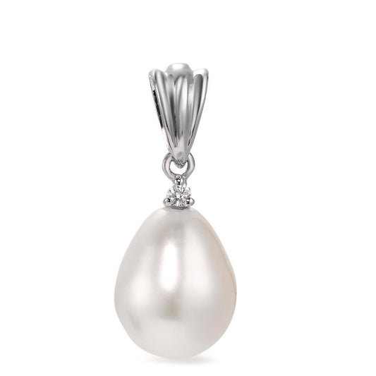 Pendentif Or blanc 750/18 K Diamant blanc, 0.015 ct, si perle d'eau douce