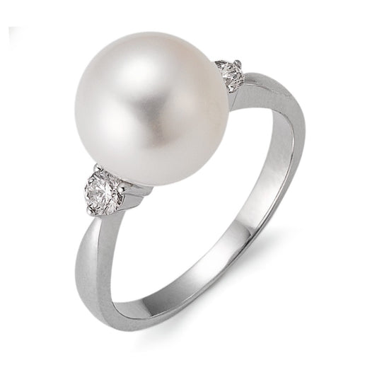 Bague Or blanc 18K Diamant 0.24 ct, 2 Pierres, w-si perle d'eau douce blanc, 10 mm