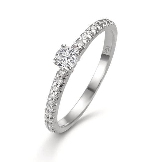 Bague solitaire Or blanc 18K Diamant 0.31 ct, 23 Pierres, w-si