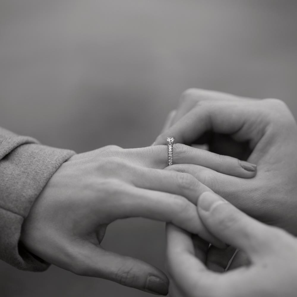 Bague solitaire Or blanc 18K Diamant 0.31 ct, 23 Pierres, w-si