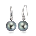 Pendant d'oreilles Or blanc 18K Diamant 0.09 ct, 2 Pierres, w-si perle de Tahiti gris, 2 Perles, 10 mm