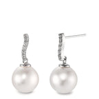 Pendant d'oreilles Or blanc 18K Diamant 0.13 ct, w-si perle d'eau douce, 12 Perles, 10 mm