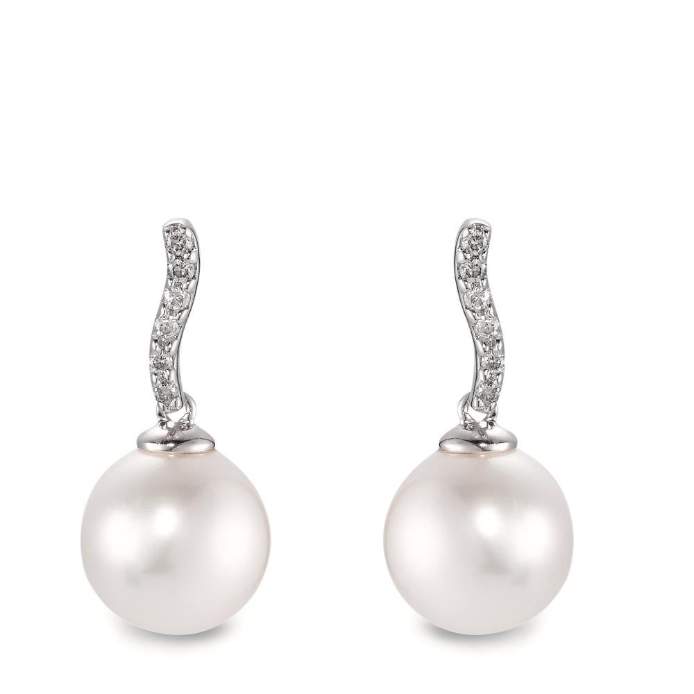 Pendant d'oreilles Or blanc 18K Diamant 0.13 ct, w-si perle d'eau douce, 12 Perles, 10 mm