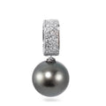 Pendentif Or blanc 18K Diamant 0.20 ct, 20 Pierres, w-si perle de Tahiti anthracite, 12.5 mm