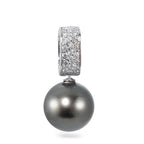 Pendentif Or blanc 18K Diamant 0.20 ct, 20 Pierres, w-si perle de Tahiti anthracite, 12.5 mm