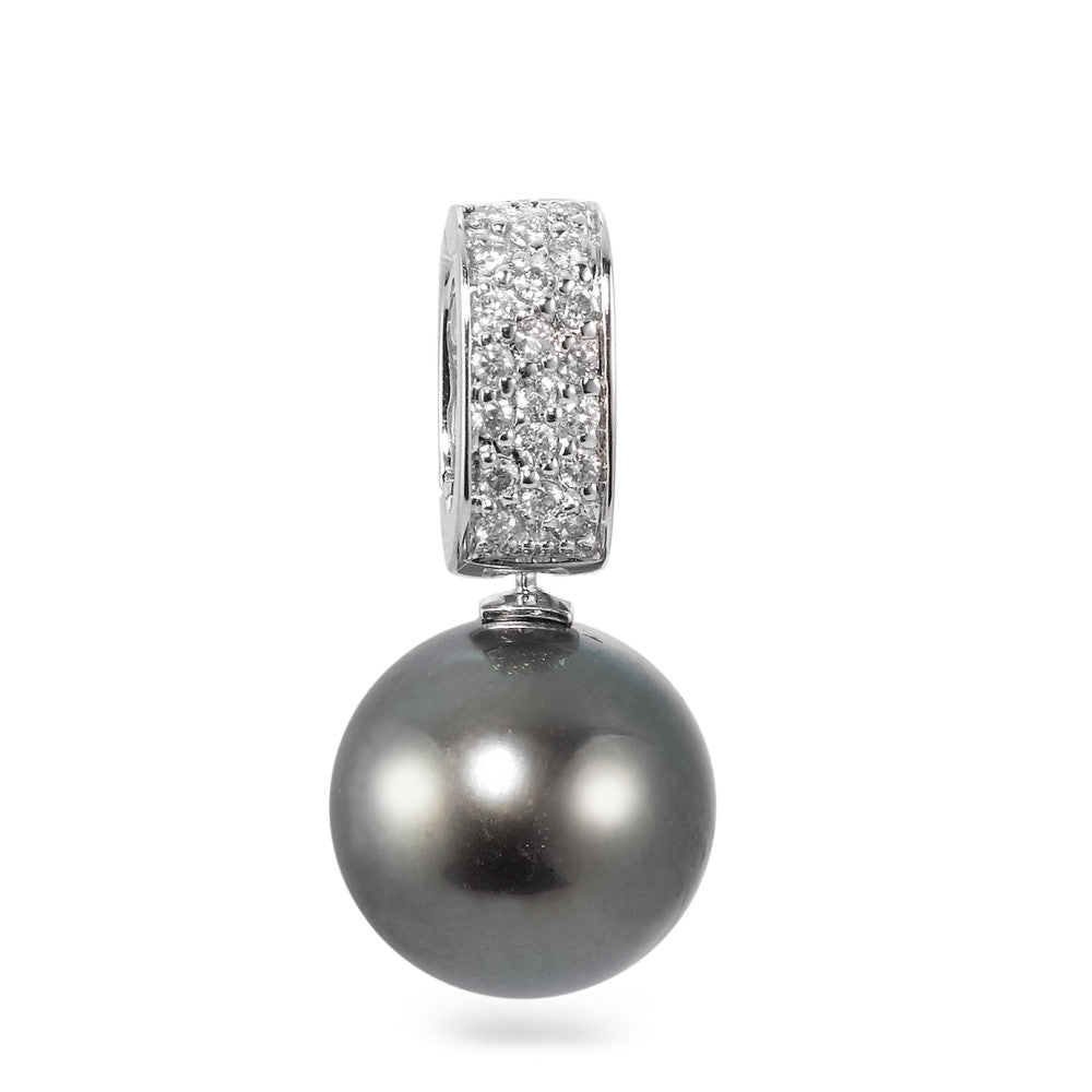 Pendentif Or blanc 18K Diamant 0.20 ct, 20 Pierres, w-si perle de Tahiti anthracite, 12.5 mm