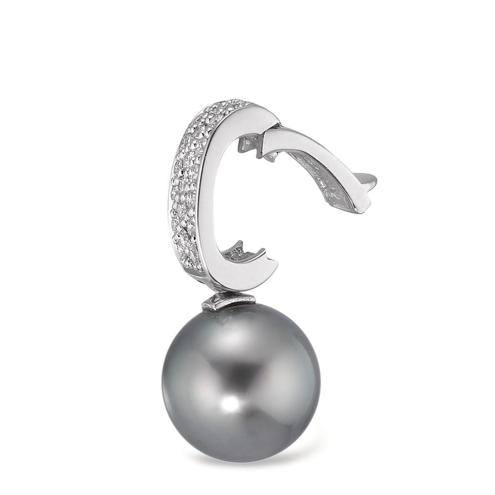 Pendentif Or blanc 18K Diamant 0.20 ct, 20 Pierres, w-si perle de Tahiti anthracite, 12.5 mm