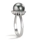Bague Or blanc 18K Diamant 0.27 ct, 22 Pierres, w-si perle de Tahiti gris, 10 mm