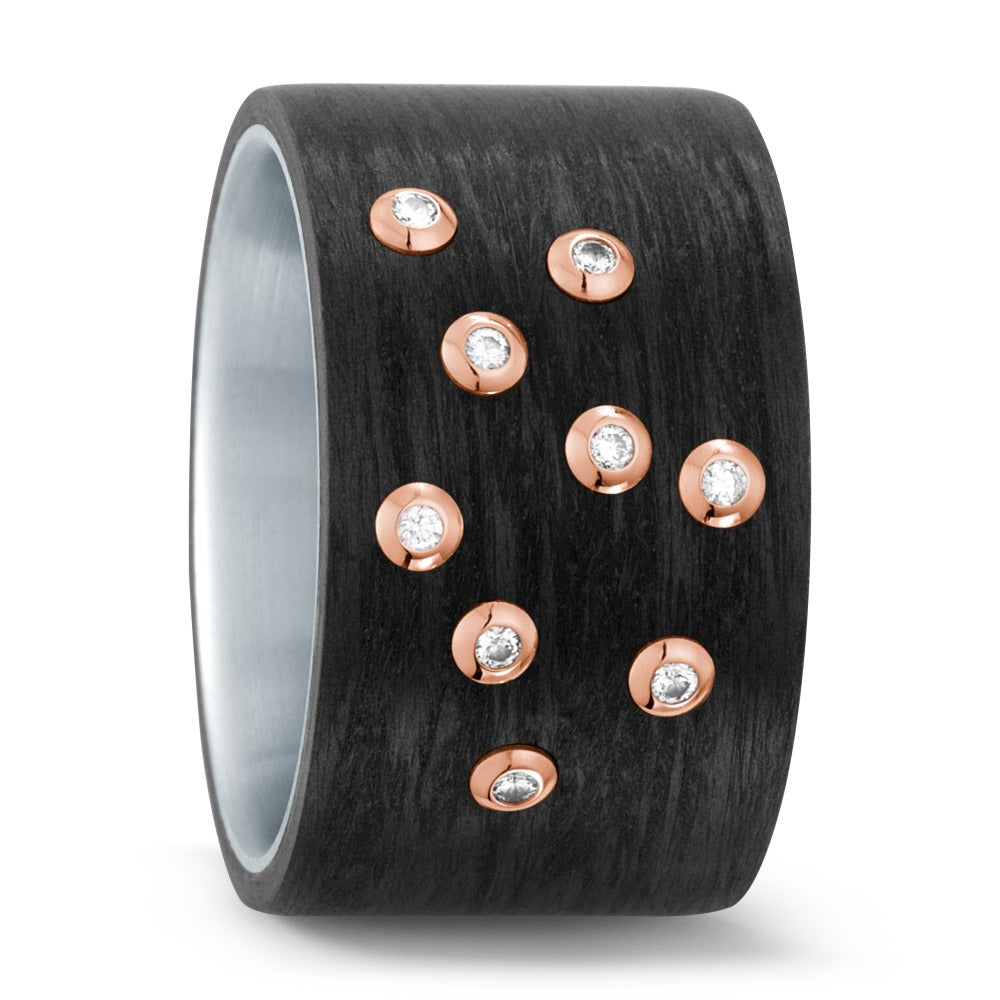 Bague Acier inoxydable, Carbone, Or rouge 18K