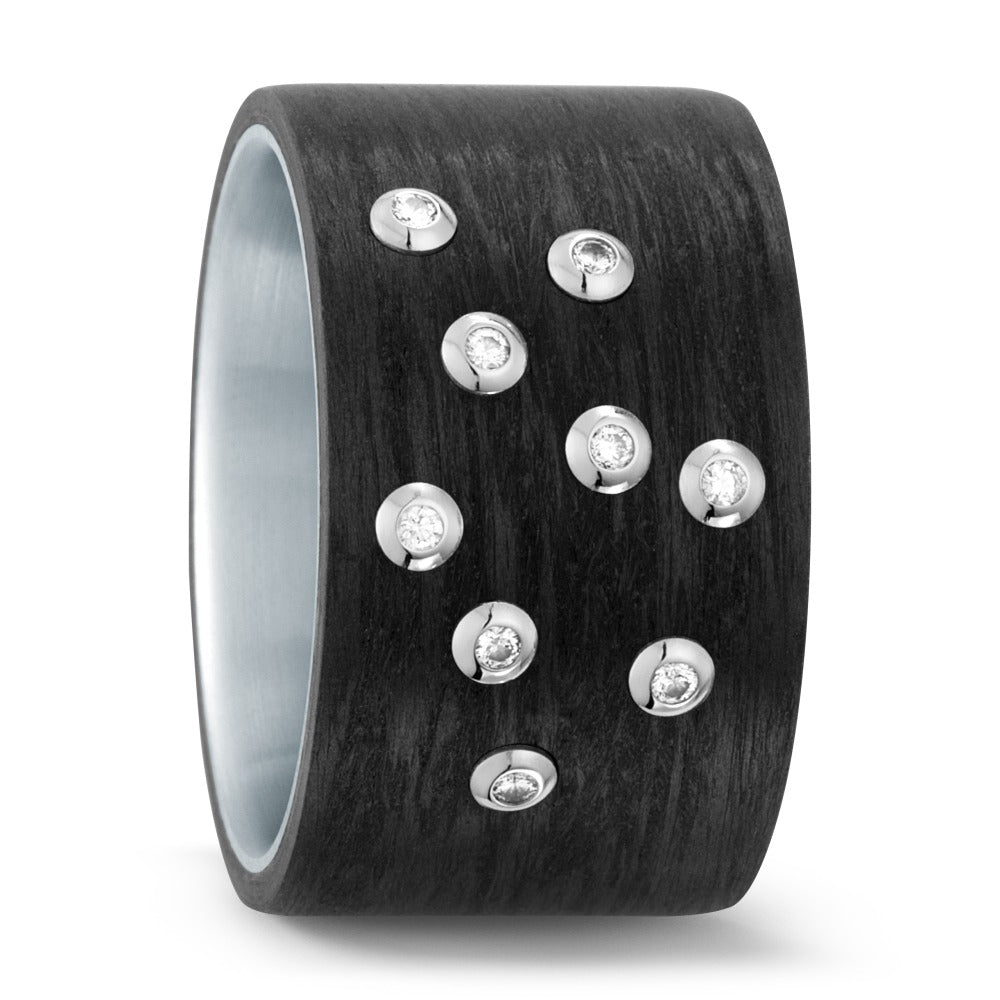 Bague Acier inoxydable, Carbone, Or blanc 18K