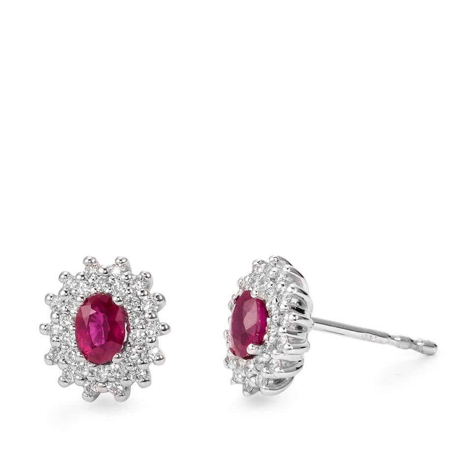 Clous d'oreilles Or blanc 18K Diamant 0.22 ct, 54 Pierres, brillant, w-si, Rubis 2 Pierres