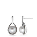 Pendant d'oreilles Or blanc 18K Diamant noir, 0.24 ct, 62 Pierres, octogonal perle d'eau douce blanc, 2 Perles, 8.5 mm