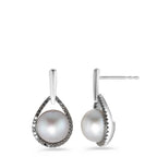 Pendant d'oreilles Or blanc 18K Diamant noir, 0.24 ct, 62 Pierres, octogonal perle d'eau douce blanc, 2 Perles, 8.5 mm