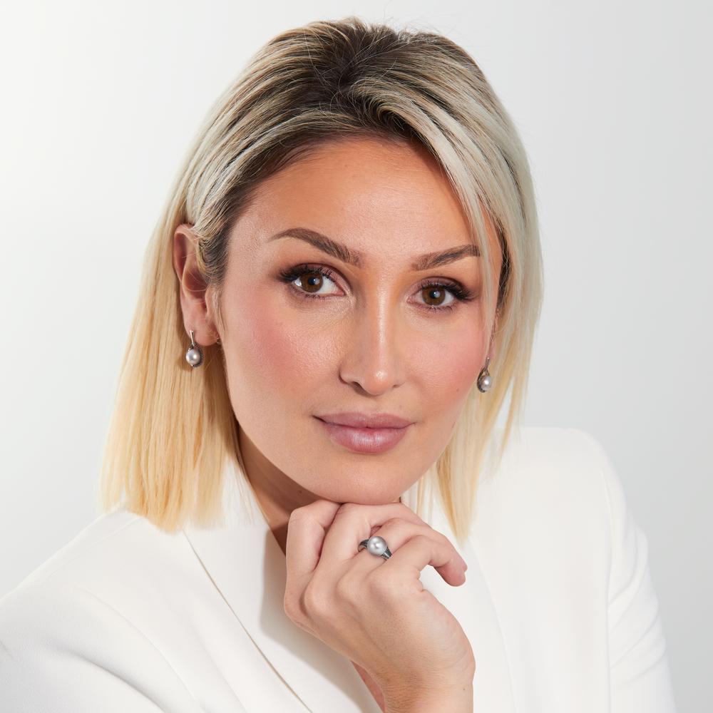 Bague Or blanc 18K Diamant noir, 0.19 ct, 48 Pierres, octogonal perle d'eau douce, 10.5 mm