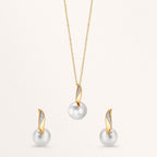 Chaînette avec pendentif Or jaune 18K, Or blanc 18K Diamant blanc, 0.01 ct, 2 Pierres, brillant, w-si perle d'eau douce blanc, 10 mm 40-42 cm