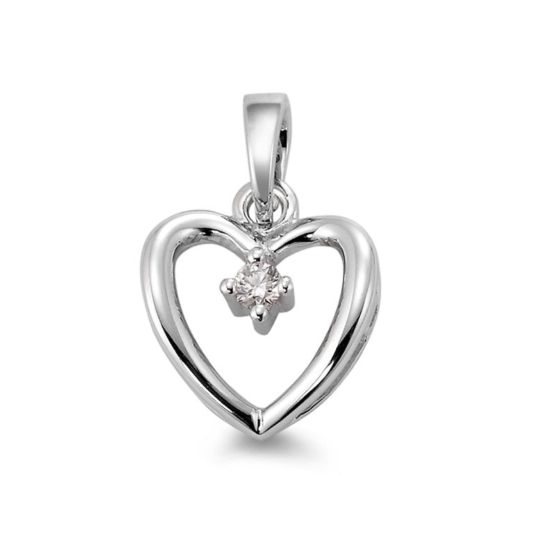 Pendentif Or blanc 18K Diamant blanc, 0.03 ct, brillant, w-si Coeur Ø12 mm