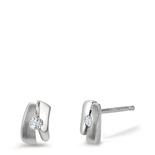 Clous d'oreilles Argent Zircone 2 Pierres Rhodié