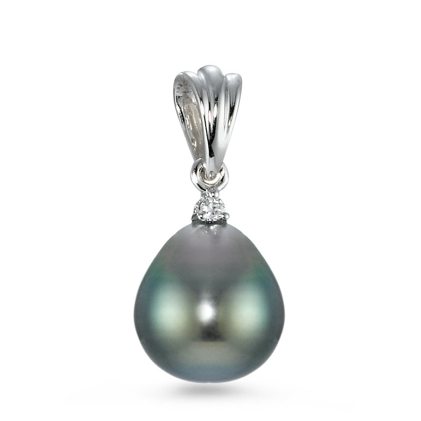 Pendentif Or blanc 750/18 K Diamant 0.01 ct, w-si perle de Tahiti