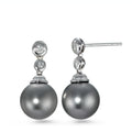 Pendant d'oreilles Or blanc 18K Diamant 0.09 ct, 4 Pierres, w-si perle de Tahiti gris, 2 Perles, 10 mm
