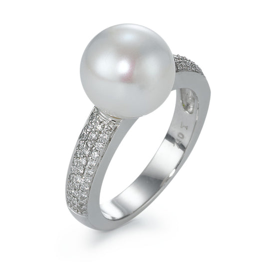 Bague Or blanc 18K Diamant 0.32 ct, 66 Pierres, w-si perle d'eau douce blanc, 10 mm