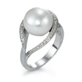 Bague Or blanc 18K Diamant 0.13 ct, 40 Pierres, w-si perle d'eau douce blanc, 11 mm