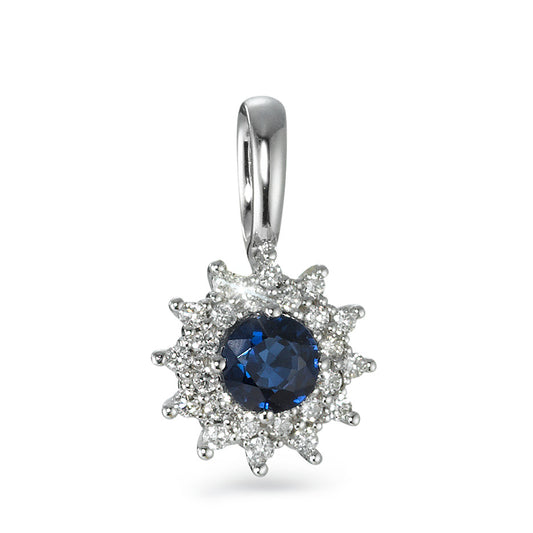 Pendentif Or blanc 18K Saphir bleu, Diamant blanc, 0.18 ct, 25 Pierres, brillant, w-si