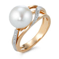 Bague Or rouge 18K Diamant 0.08 ct, 16 Pierres, brillant, w-si perle d'eau douce 9.5-10 mm