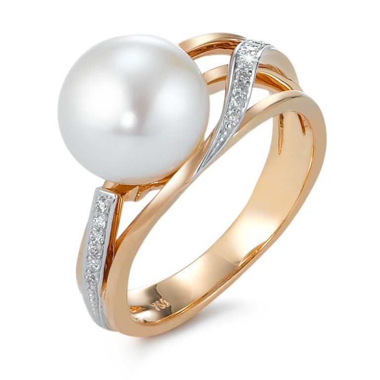 Bague Or rouge 18K Diamant 0.08 ct, 16 Pierres, brillant, w-si perle d'eau douce 9.5-10 mm
