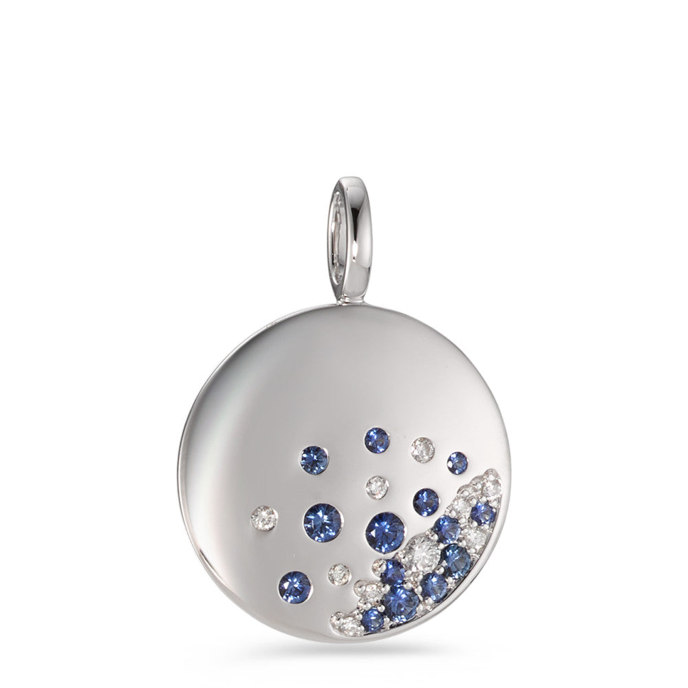 Pendentif Or blanc 18K Saphir 14 Pierres, Diamant 0.10 ct, 10 Pierres, w-si
