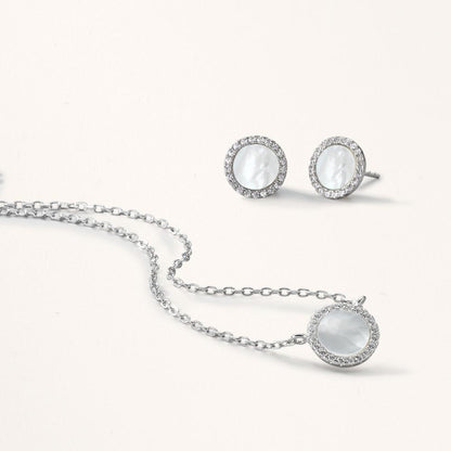 Clous d'oreilles Argent Zircone Rhodié nacre blanc Ø10 mm