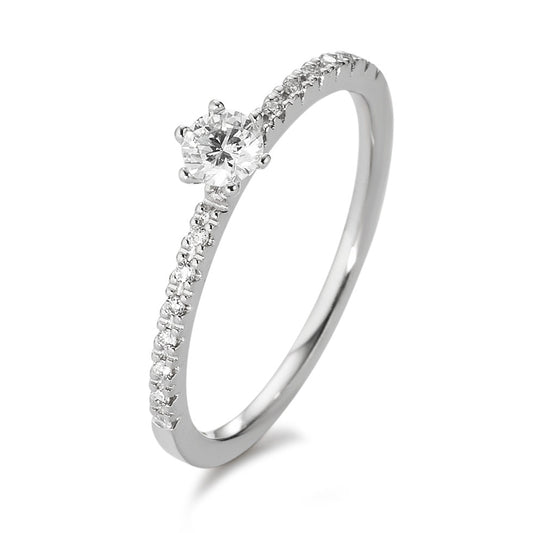 Bague solitaire Or blanc 18K Diamant blanc, 0.25 ct, 17 Pierres, brillant, w-si