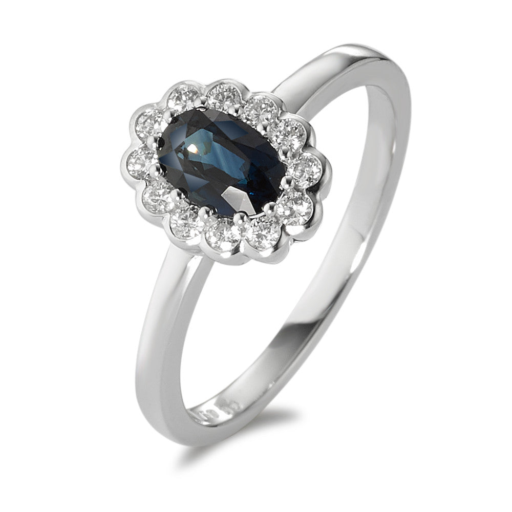 Bague Or blanc 18K Diamant blanc, 0.18 ct, 12 Pierres, brillant, w-si, Saphir