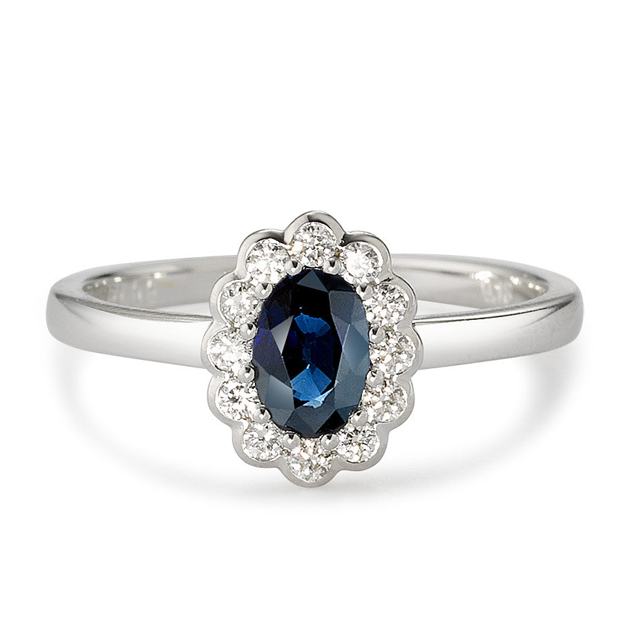 Bague Or blanc 18K Diamant blanc, 0.18 ct, 12 Pierres, brillant, w-si, Saphir