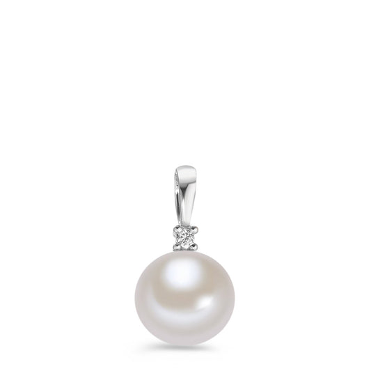 Pendentif Or blanc 375/9 K Diamant blanc, 0.02 ct, brillant, p1 perle d'eau douce