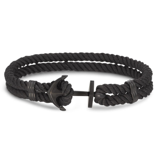 Bracelet Acier inoxydable, Tissu noir PVD Ancre 21.5 cm