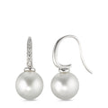 Pendant d'oreilles Or blanc 18K Diamant 0.14 ct, 14 Pierres, w-si perle de Tahiti blanc, 2 Perles, 10 mm